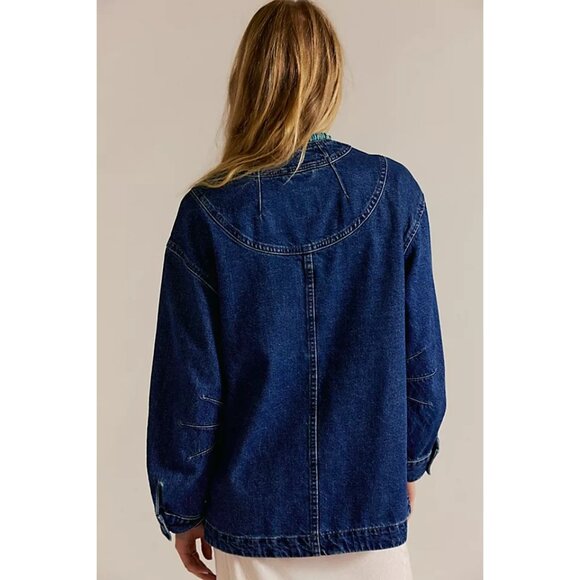Free People Mathis Denim Jacket Womens M Boho Chic Chore Coat Country Rustic - Picture 2 of 9